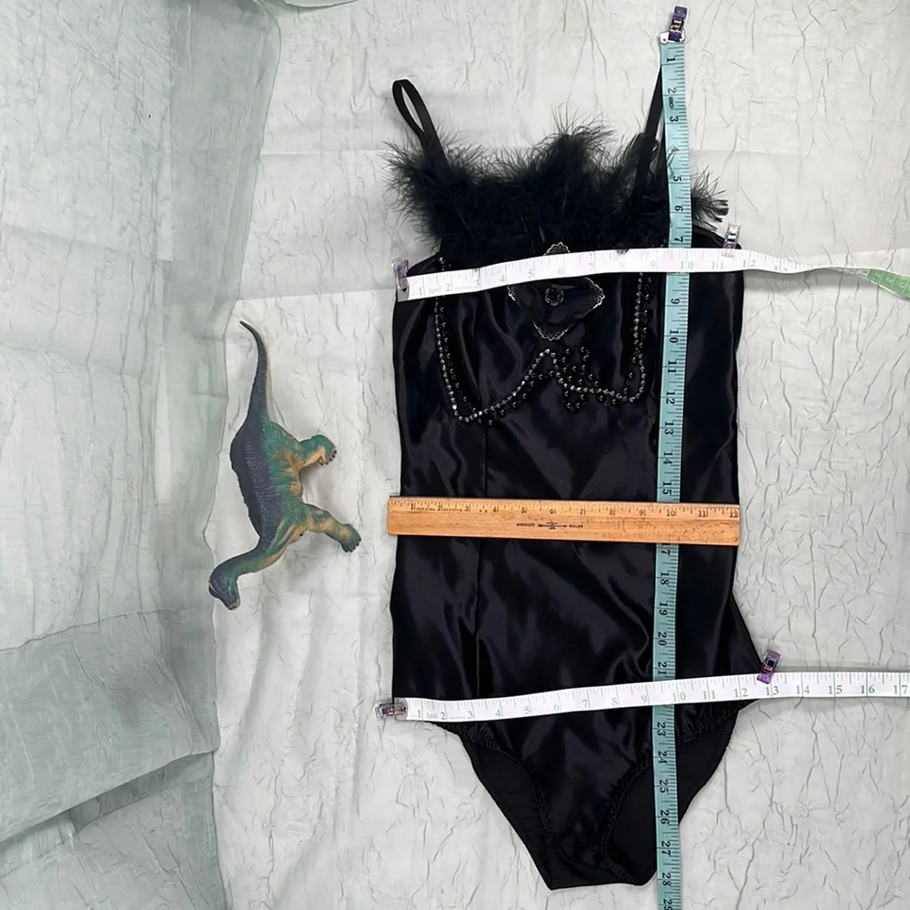 Leo’s Dancewear Black Leotard Unitard with Beads & Feathers | 12A